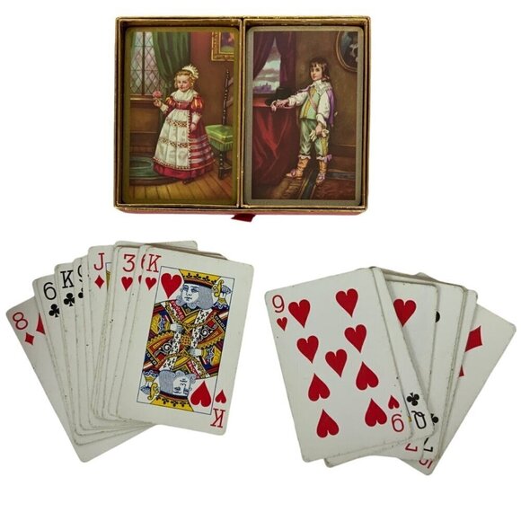 Vintage Congress Playing Cards Double Deck Prince Princess Theme Slip Case - Picture 1 of 4